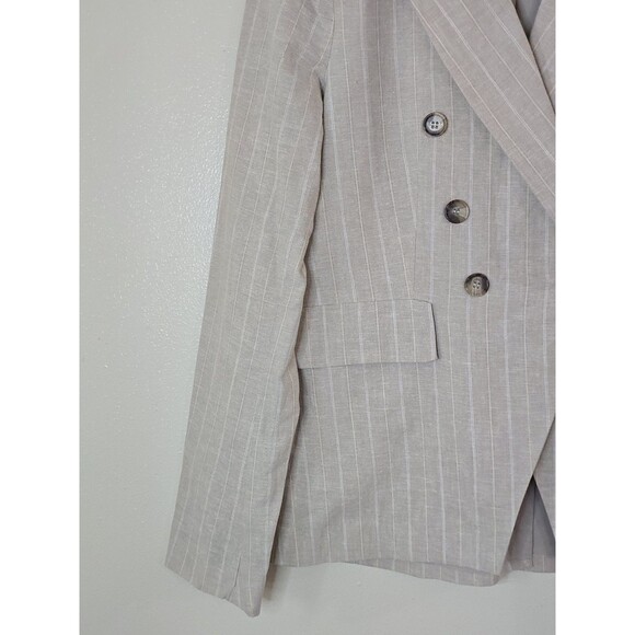Joie Linen Blend Blazer Womens M Beige Pinstripe Double Breasted Jacket - Picture 5 of 12